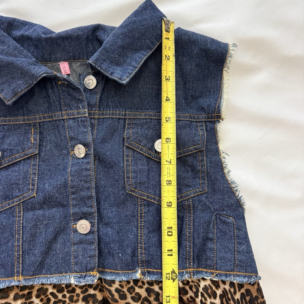 BoHo Western Cheetah Handkerchief Maxi dress Jean Denim Frayed Size Small Medium - Picture 8 of 10